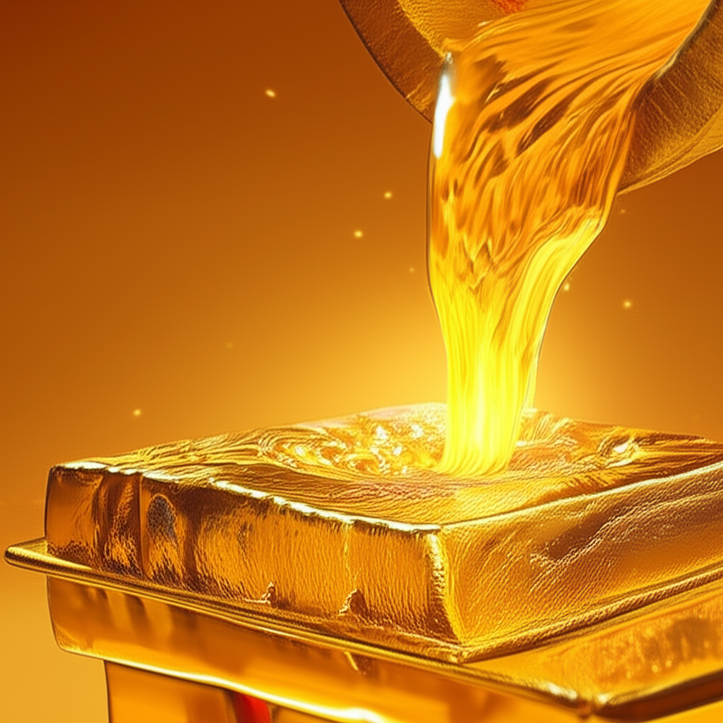 [Gambar proses penuangan logam mulia cair]